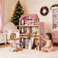 thumbnail image 6 of Wooden Dollhouse for Kids, Playhouse with 14 Furniture Pieces & Accessories for Girls 3+ Years Pine Plywood MDF Construction, 6 of 7