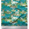 thumbnail image 1 of Soimoi Satin Silk Fabric Red Berries,Holly Leaves & Reindeer Animal Decor Fabric Printed Yard 42 Inch Wide, 1 of 1