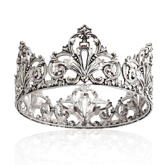 CATPAN Alloy King Queen Royal Full Round Crown Wedding Tiara Headbands Princess Crowns For Pageant Party Hair Accessories (Silver)
