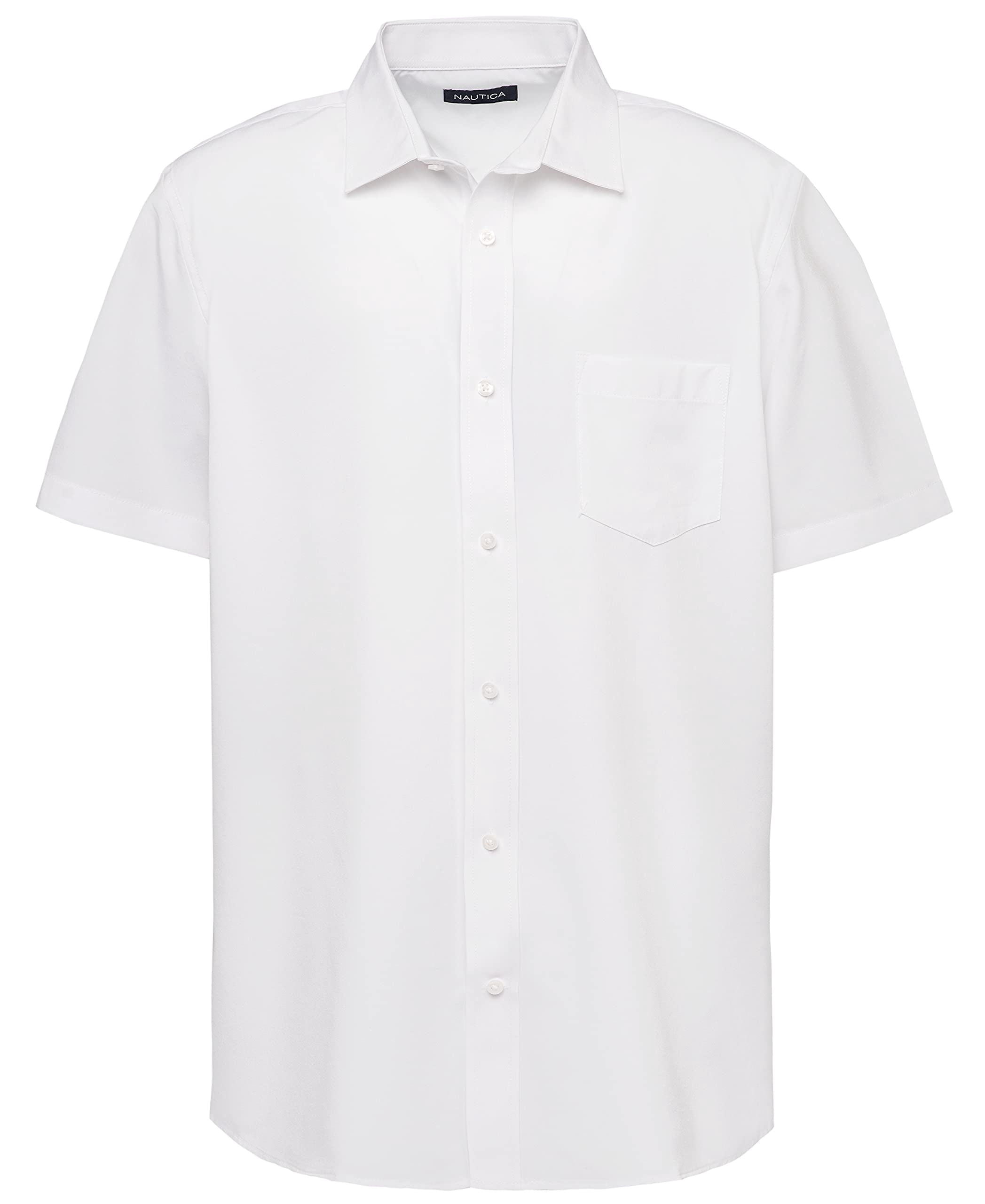 Nautica mens School Uniform Short Sleeve Performance Oxford Button-down Button Down Shirt, White, Medium US