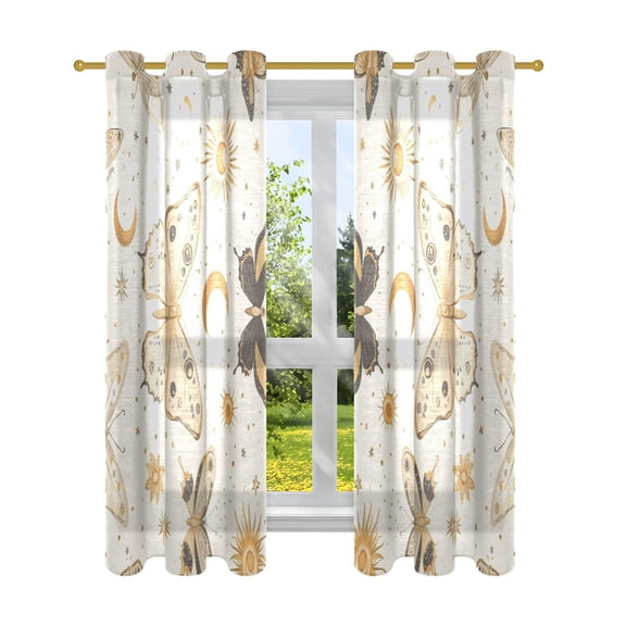 Window Curtain Panels Cotton Linen Decorative Curtains - Symmetrical Butterfly Printed Window Shade Backdrops for Home Office Sunroom Country House