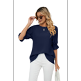 thumbnail image 2 of Blouses for Women Dressy Casual 1/2 Length Sleeve Womens Tops with Smocked Cuffs Navy Blue M, 2 of 7