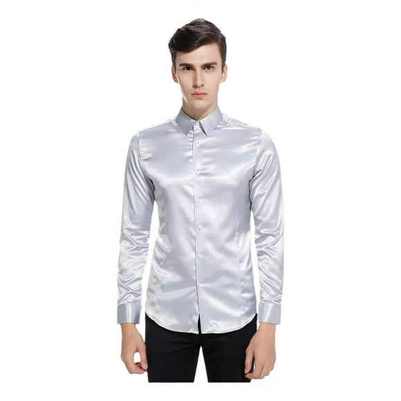 Camisas De Vestir De Seda Satinada Brillante Para Hombre