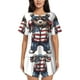 thumbnail image 1 of Balery Patriotic Boxing Bear Art Conjunto de Pijama para Mujer con Estampado, Dos Piezas de Manga Corta y Shorts, Ropa de Dormir Suave con Cuello Redondo y Bolsillos-Large, 1 of 6