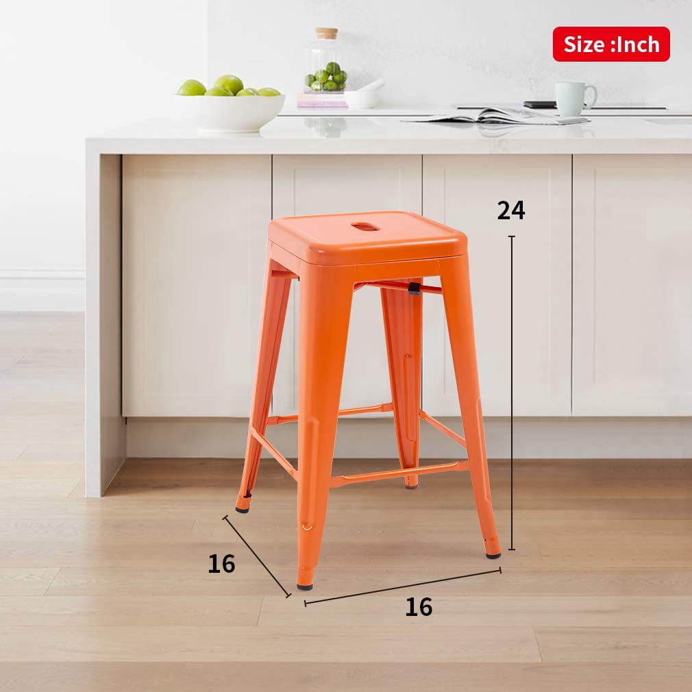 NiamVelo Counter Height Bar Stools Set of 4 Metal Bar Stools 30 inch Stackable Stools Modern Industrial Stools for Kitchen, Orange