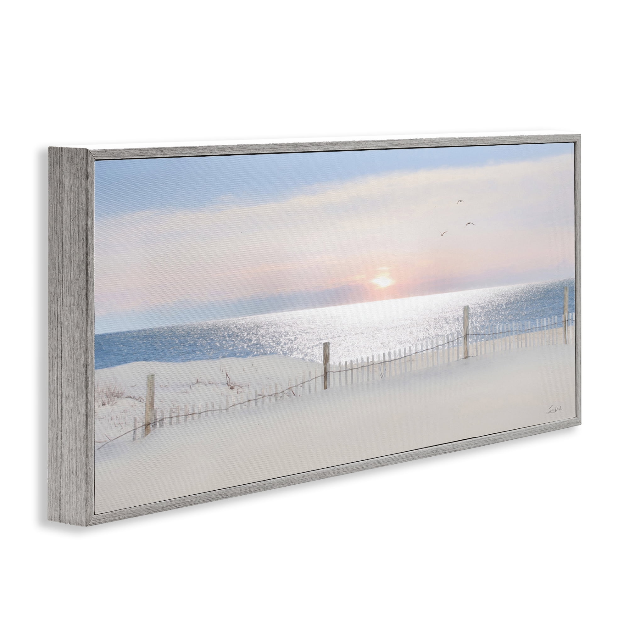 Stupell Industries Fence Along Shore Landscape Photography Gray Framed Art Print Wall Art, 30 x 13
