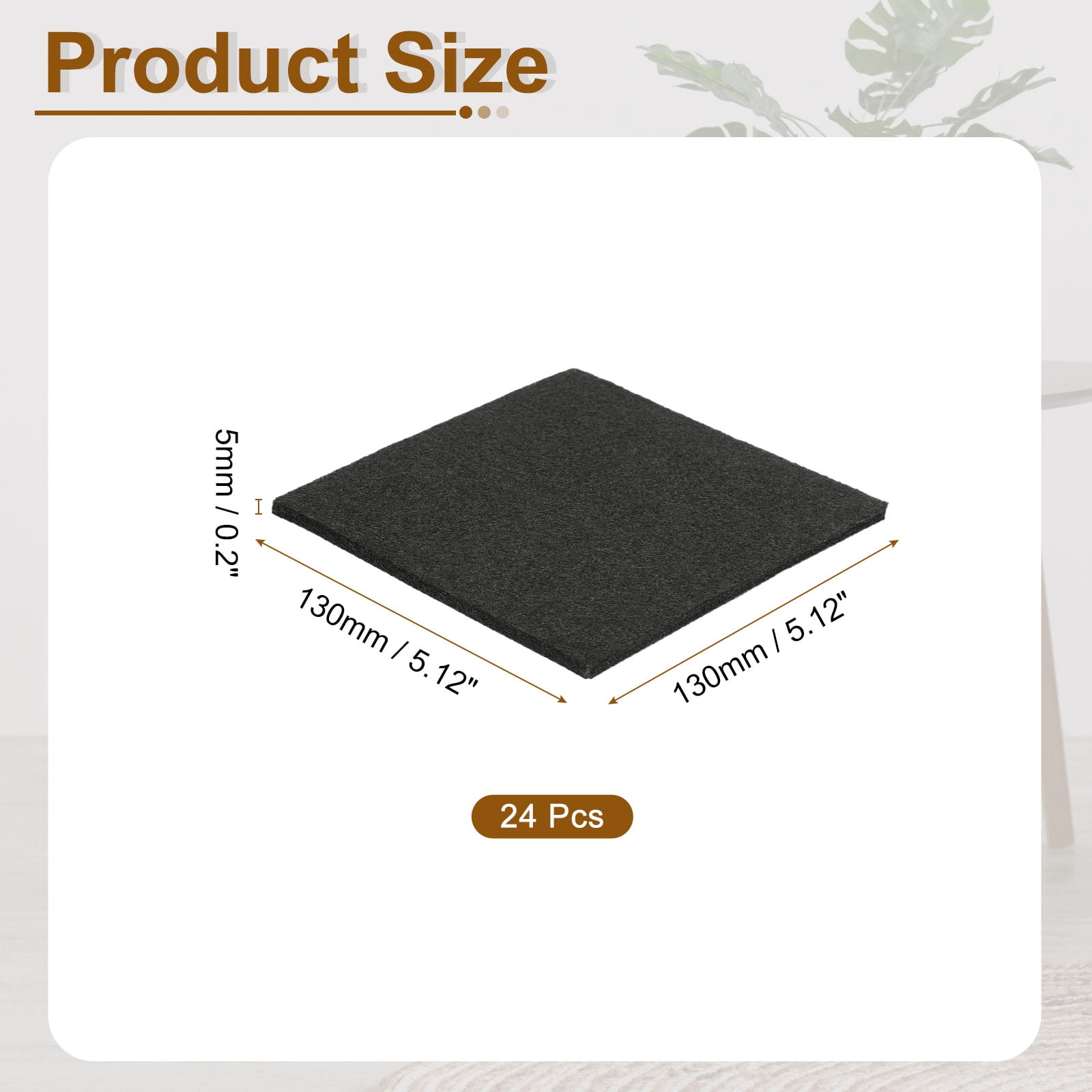 Felt Furniture Pads, 24Pack 5.12" x 5.12" Adhesive Backed Felt Non-slip Anti-scratch Chair Leg Protectors for Protecting Hardwood Floor, Black