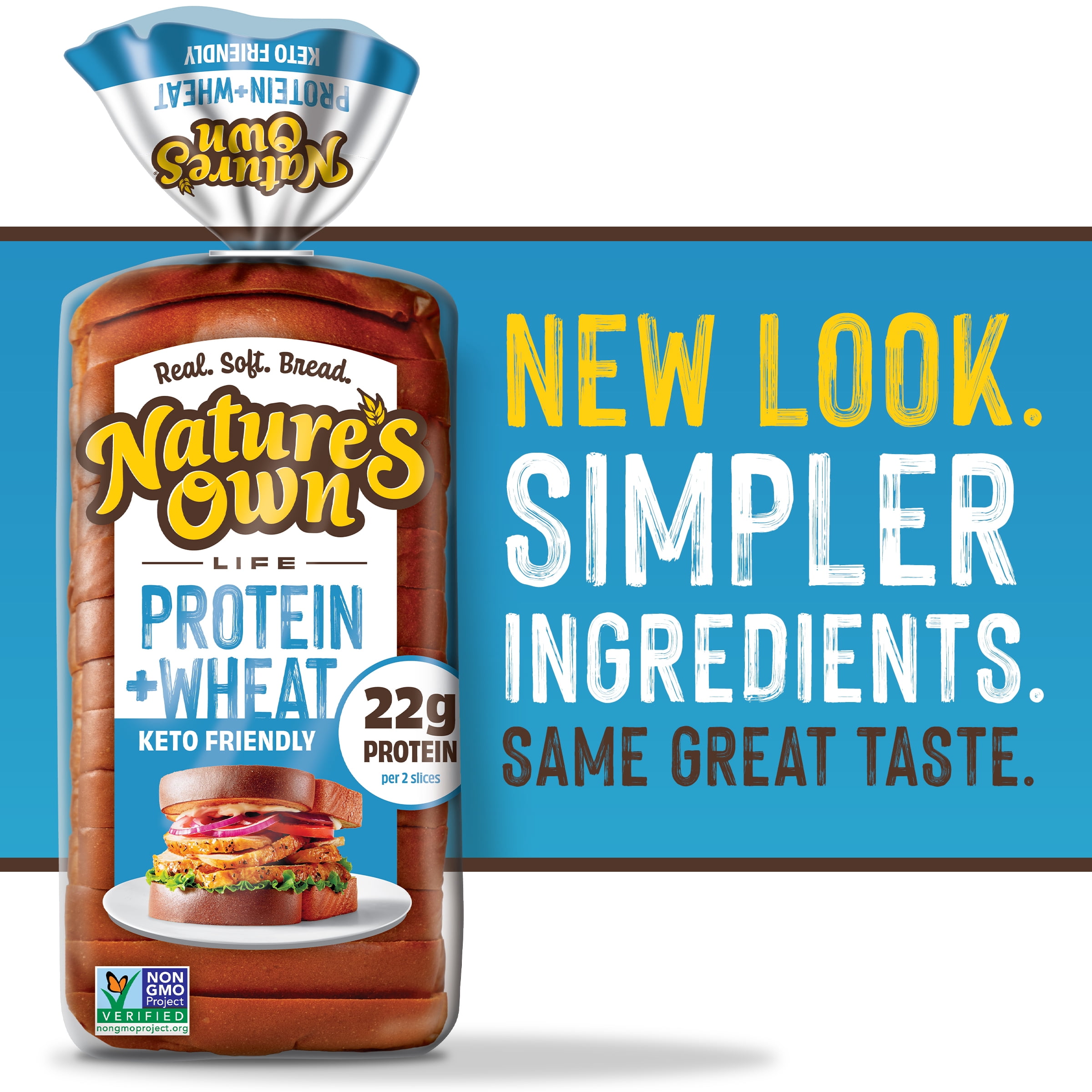 Nature's Own Life Wheat Plus Protein Bread, 22g Protein per 2 slices, Keto Friendly, 16 oz Loaf