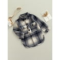 thumbnail image 4 of Douhoow Toddler Boys Girls Lapel Shirt Long Sleeve Plaid Printed Single-breasted Jacket 1-4Y, 4 of 9