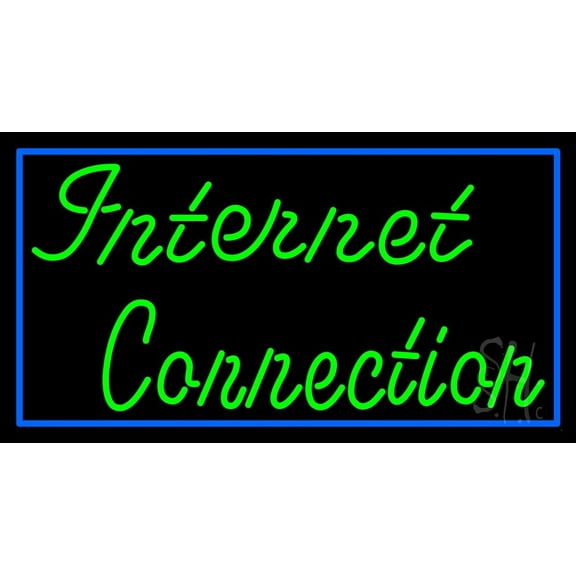 Green Internet Connection Blue Border LED Neon Sign 20 x 37 - inches, Clear Edge Cut Acrylic Backing, with Dimmer - Bright and Premium built indoor LED Neon Sign for Computer & Electronics store.