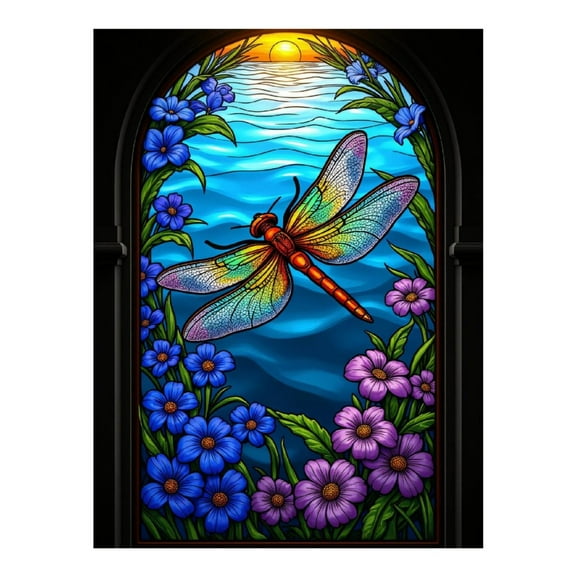Diamond Art Kit for Adults, Colorful Dragonfly Stained Glass Scene Diamond Painting for Adults Beginners, DIY Diamond Art Painting Kits, 5D Diamond Painting Crafts for Home Decor 12x16 Frameless