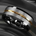 thumbnail image 5 of Tungsten Rings for Men Wedding Bands for Him Womens Wedding Bands for Her 8mm Silver Brushed Black Edge Gold Stripe, 5 of 7