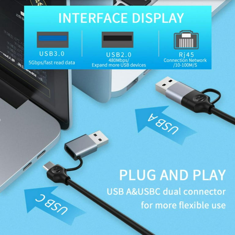 Sharkoon - 3-Port USB 3.0 Aluminium Hub + RJ45 Ethernet Adapter Type C