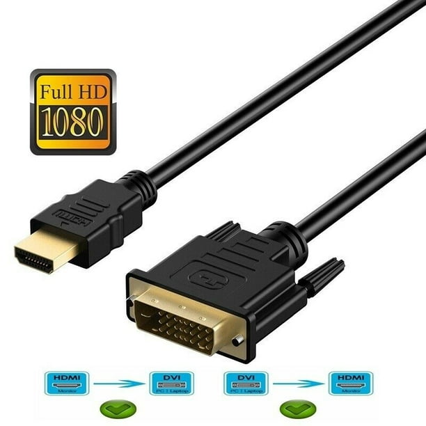 HDMI to DVI Cable Bi Directional DVI-D 24+1 Male to HDMI Male High Adapter Cable Support 1080P Full HD for Raspberry Pi, Roku, Xbox One, PS4 PS3, Graphics Card, Nintendo Switch -