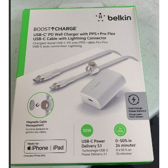 Belkin iPhone USB-C to Lightning Wall Charger with Magenetic Cable Management