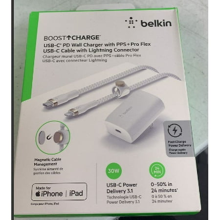 Belkin USB-C to Lightning Wall Charger with PPS+Pro boost Charge with Magenetic Cable Management