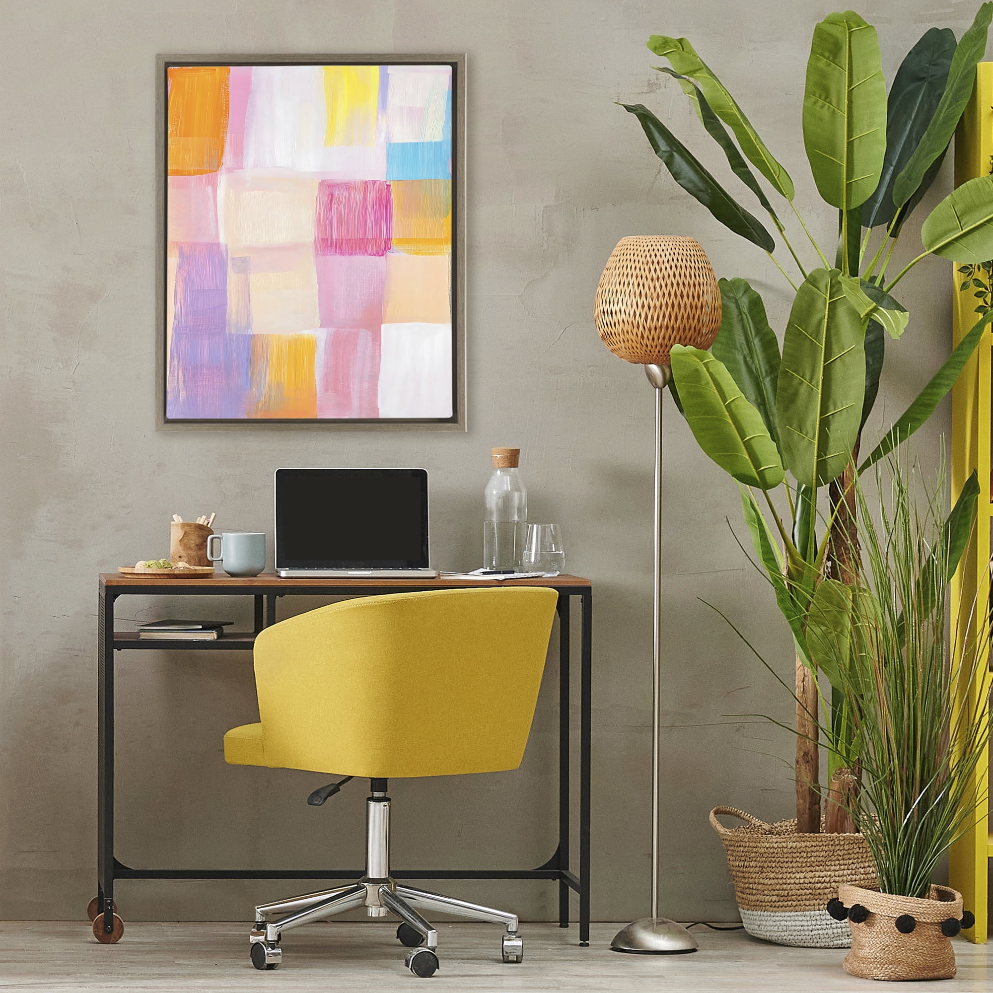 Stupell Industries Abstract Grid Brushstrokes Brown Framed Floater Canvas Wall Art, design by The Prints Vibe