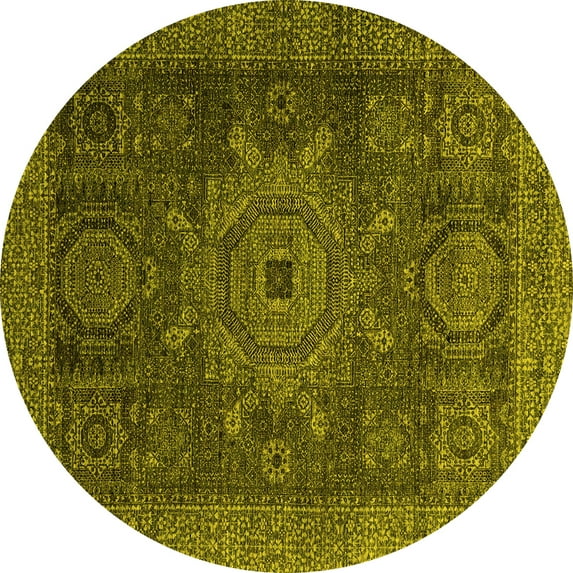 Ahgly Company Indoor Round Abstract Yellow Modern Area Rugs, 8' Round
