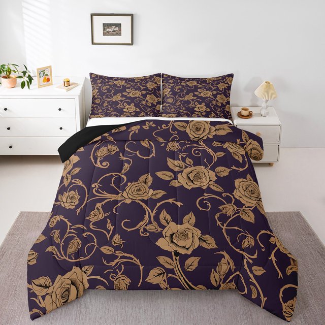 Erosebridal Ensemble de Couette Très Grand à Motif de Blé et de Roses, Couettes et Duvets à Fleurs, Ensembles de Couette Très Grand à Plantes Botaniques, Décor de Chambre d'Ado Léger, Réversible, 3 Pcs