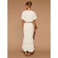 thumbnail image 2 of White Womens Tiered Ruffle Hem Midi Dress With Flared Short Sleeves And Round Neck, Elegant For Evening Or Cocktail, 2 of 7