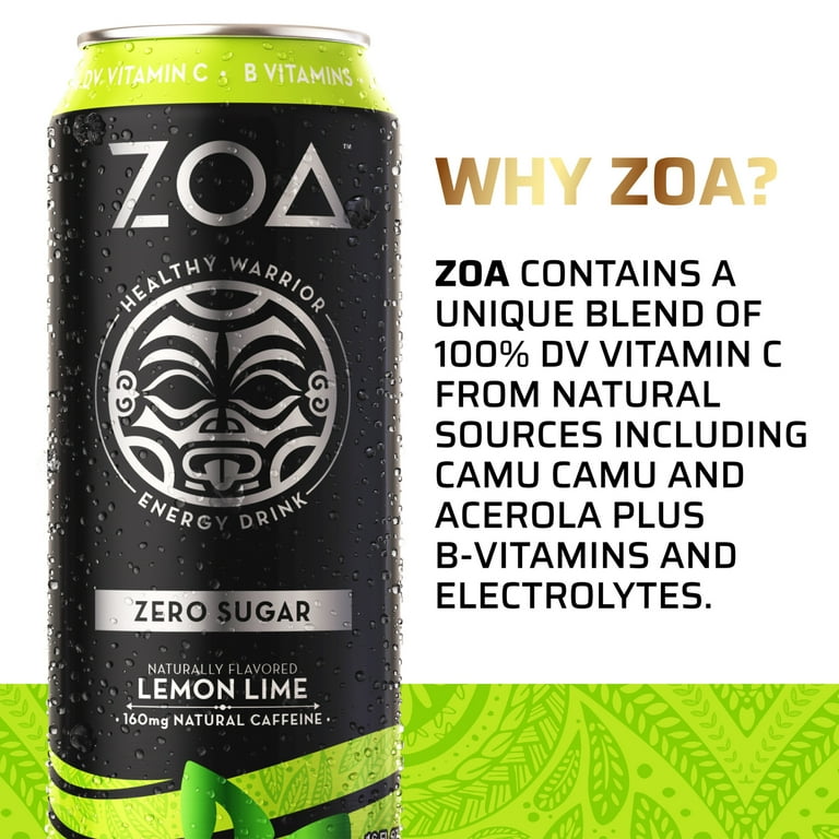 ZOA Energy Drink, Lemon Lime, Zero Sugar, 16 fl oz Can ZOA Energy Drink, Lemon Lime, Zero Sugar, 16 fl oz Can