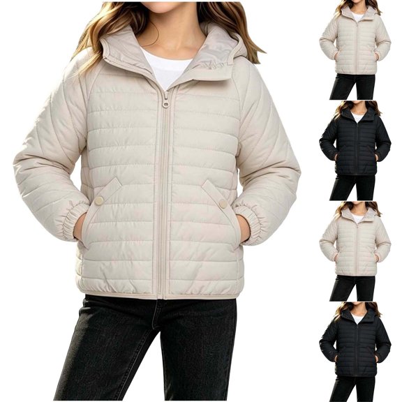 Boys Girls Hooded Cotton Jacket Lightweight Packable Winter Coat Warm Comfy Coat for Fall and Winter Daily Wear