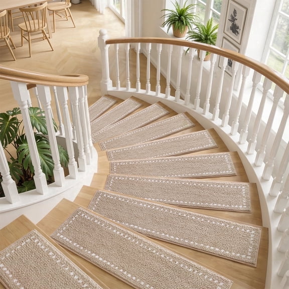 SIXHOME Non-Slip Stair Treads for Wooden Steps Plush Washable Carpet Treads Indoor Peel and Stick Reusable Adhesive, 15 Pack 8"x30" Beige
