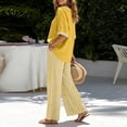 thumbnail image 4 of Bosfbaoi Two Piece Sets for Women V Neck Short Sleeve Top and Striped Wide Leg Pants Casual Womens Summer Outfits, 4 of 7