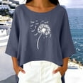 thumbnail image 4 of Linen Tops for Women Retro Embroidered Summer Boho Peasant Blouses 3/4 Sleeve Round Neck Casual Loose Fit Clothes Cute Tops For Women, 4 of 6