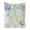 thumbnail image 1 of Floral Soft Flannel Fleece Throw Blanket, Butterflies Bees and Blooming Flowers in Spring Colors Happy Fresh Feelings, Cozy Plush for Indoor and Outdoor Use, 50" x 70", Multicolor, by Ambesonne, 1 of 5