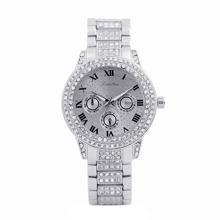 Elegant Silver Crystal Watch Elegant Silver Wrist Watch – Crystal-embellished Dial, Water  main image 3