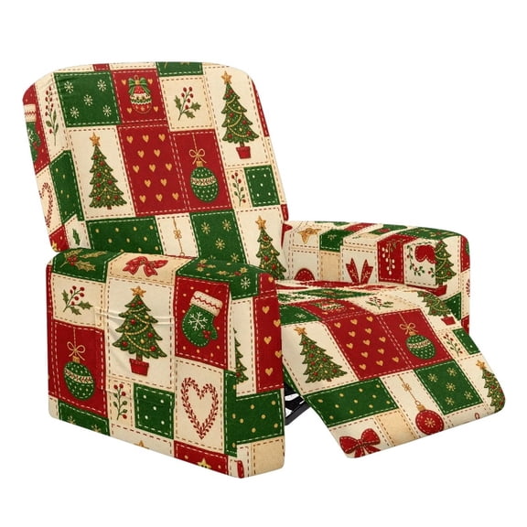 HUISEFOR Recliner Chair Cover, Patchwork Christmas Recliner Couch Covers, Stretchable & Wrinkle Resistant Recliner Covers, Furniture Protector for Pet, Kids, Living Room