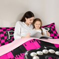 thumbnail image 5 of Manfei Checkered Initial P 7-Piece Twin Bedding,Fashion Pearl Print Bedding Comforter Set,Black Pink,Pink Reversible, 5 of 7