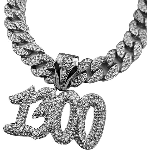 Hip Hop Iced Gold Plated Cubic Zirconia 1300 Pendant & 15mm 18" Stone Cuban Chain Bling Necklace Rapper Style Jewelry Men's Accessory Set