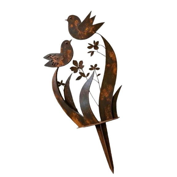 Bird & Wildflower Metal Garden Stake, Decorative Outdoor Plant Stake with Bird and Floral Design for Yard Lawn, Rustic Garden Art Ornament, Metal Decor for Planters Gift
