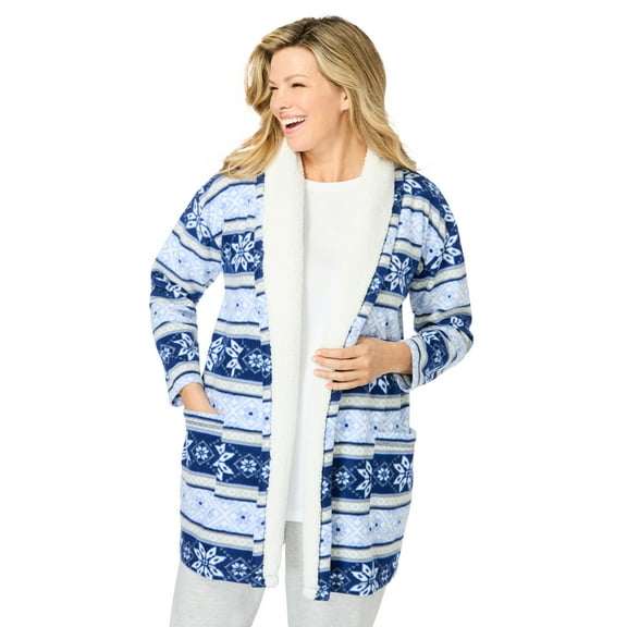 Dreams & Co. Plus Size Sherpa Lined Collar Microfleece Bed Jacket