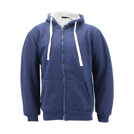 Men's Heavyweight Thermal Zip Up Hoodie Warm Sherpa Lined Sweater Jacket (Navy, 3XL)