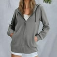 thumbnail image 2 of BiZtdJrK Women's Full Zip Hooded Sweatshirt Long Sleeve Oversized Drawstring Hoodies with Pockets Lightweight Solid Color Workout Loungewear Gray L, 2 of 7