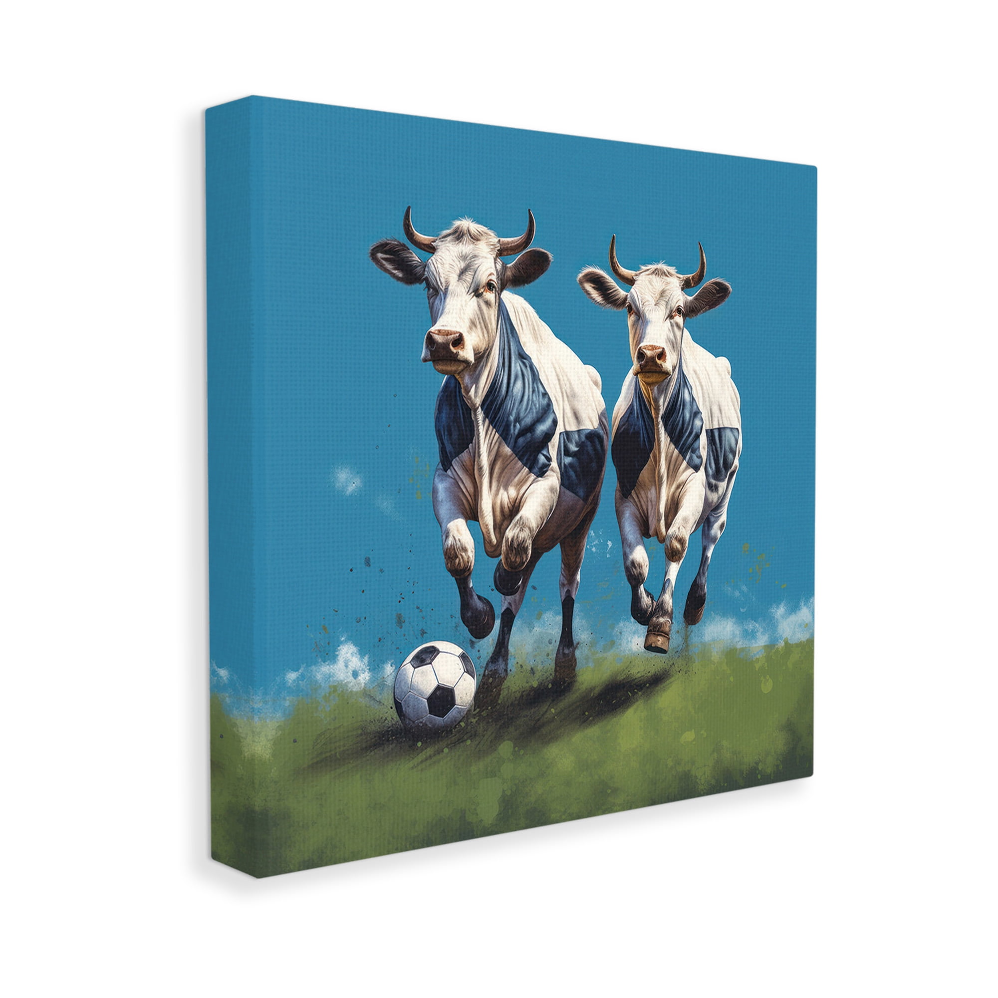 Stupell Industries Cows Playing Soccer Animals & Insects Painting Gallery Wrapped Canvas Art Print Wall Art, 36 x 36