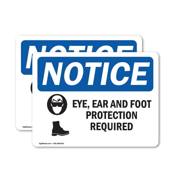 (2 Pack) Eye Ear & Foot Protection Required Sign