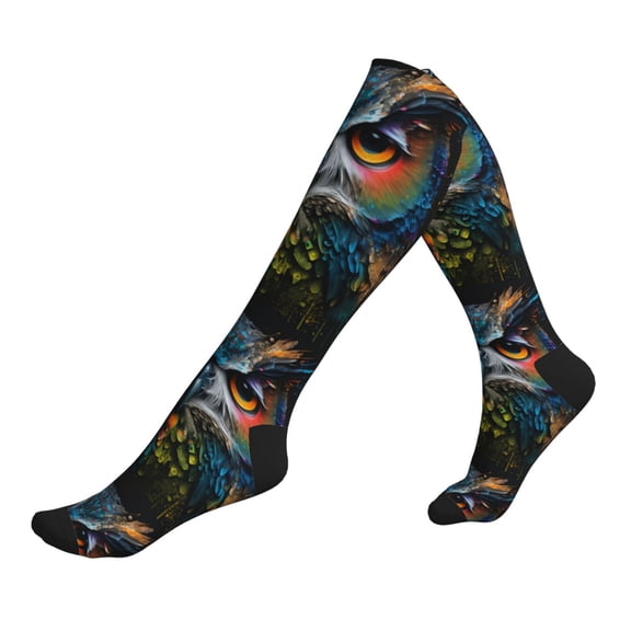 Unisex Sports Compression Socks for Nurses, Travel, Hiking & Office Work for Men Women, Rainbow Owl Face Cool