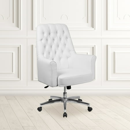 Flash Furniture - Hansel Traditional Mid-Back Traditional Tufted LeatherSoft Executive Swivel Office Chair - White