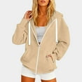 thumbnail image 2 of LIIPEE Women Hoodies Solid Color Long Sleeve Hooded Zip Up Tops With Pockets Woman Leisure Indoor Outdoor Wear Sweatshirts,White,S, 2 of 4
