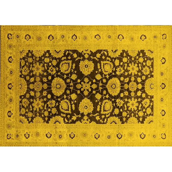 Ahgly Company Machine Washable Indoor Rectangle Oriental Yellow Industrial Area Rugs, 6' x 9'