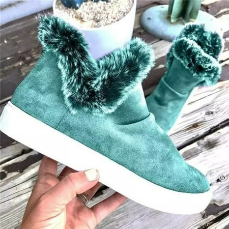 

POROPL Green Snow Hiking Boots Women Winter Mid Calf Winter Flat Warm Snow Boots for Lady Size 39(US:8)