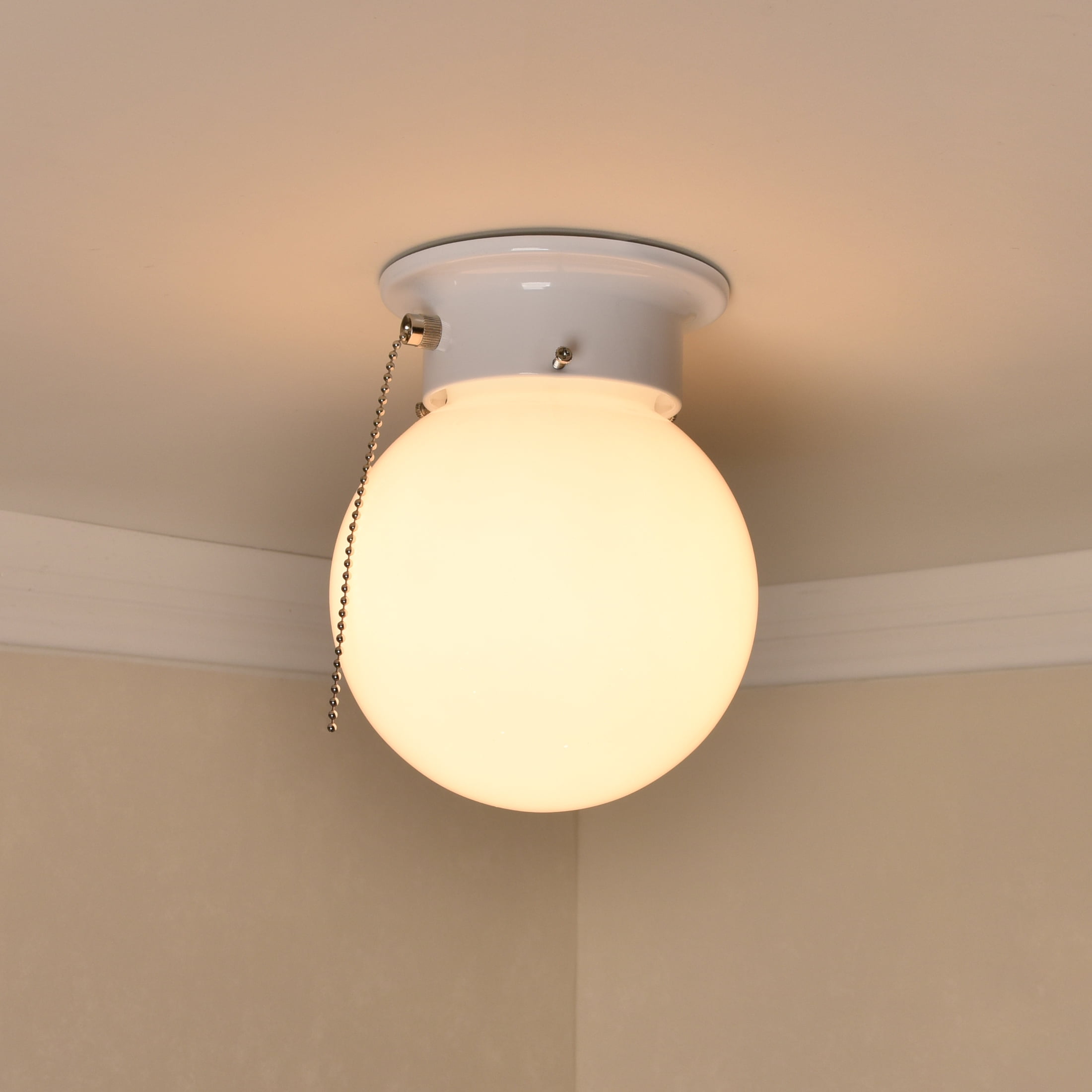 (2 pack) Mainstays 5.9" Classic Flush Mount Ceiling Light, White Finish Frosted Glass Shade, Bulb Not Included