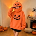 thumbnail image 5 of LOINRODI Girls Orange Pumpkin Hooded Sweatshirt Face Cover Hallowmas Cute Long Sleeve Warm Pocket Costume Orange 9 Years, 5 of 7