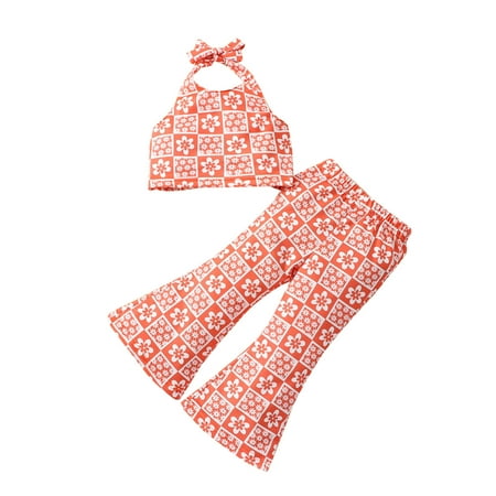 

Toddler Girls Clothes Casual Beach Floral Sleeveless Top Bell Bottoms Pants 2PCS Outfits Set Kids Child Clothing Streetwear Dailywear Outwear