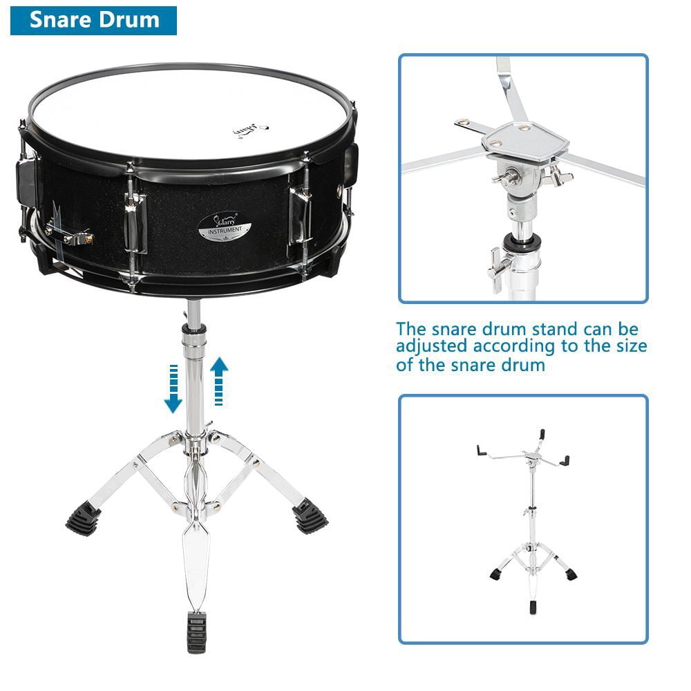 5-Piece Full Size Adult Drum Set with Bass Drum/Tom Drum/Snare Drum/Floor Tom/Ride Cymbal - Complete Professional Percussion Kit with Stainless Steel Hardware and Height Adjustable Stool - Black