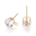 thumbnail image 2 of 20pairs Brass Stud Earring Findings with 316 Surgical Stainless Steel Pin Cubic Zirconia and Loop Long-Lasting Plated Flat Round Real 14K golden Plated Clear 8x6x5.5mm Hole: 1mm Pin: 0.7mm, 2 of 2